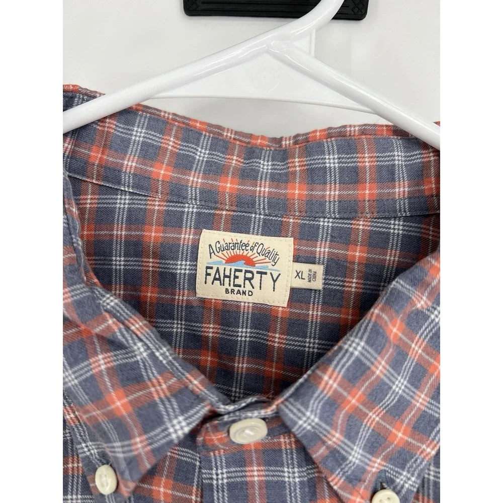 Faherty Mens Reddish Blue Gray Plaid Button Up Long Sleeve Cotton Shirt XL - Picture 2 of 15